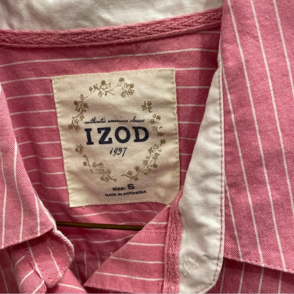 Izod Button Down Shirt Blouse Pink Striped Sz Small - Picture 5 of 11